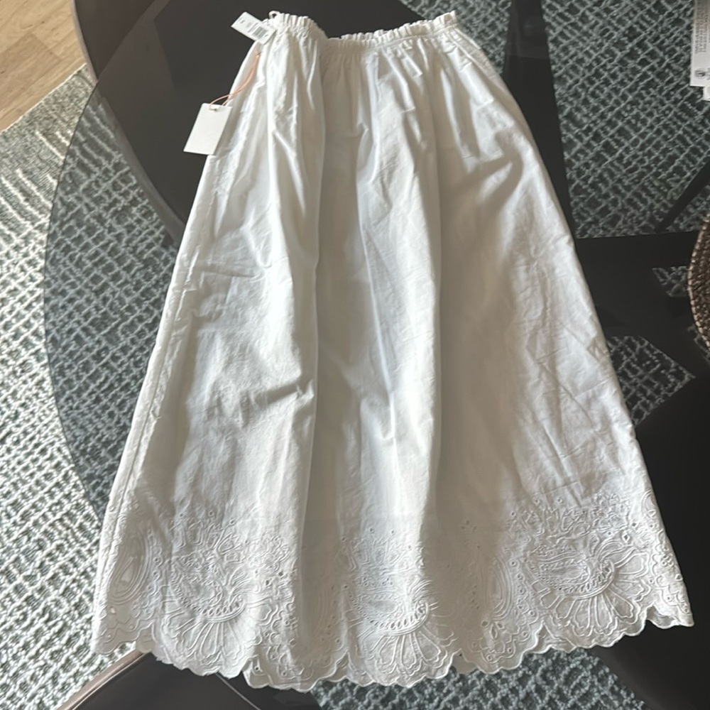 Aritzia White Midi Smocked A-Line Skirt